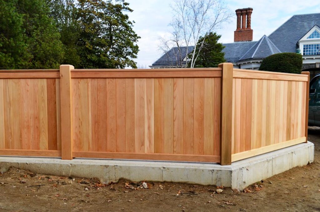 Modern privacy fence with wood finish
